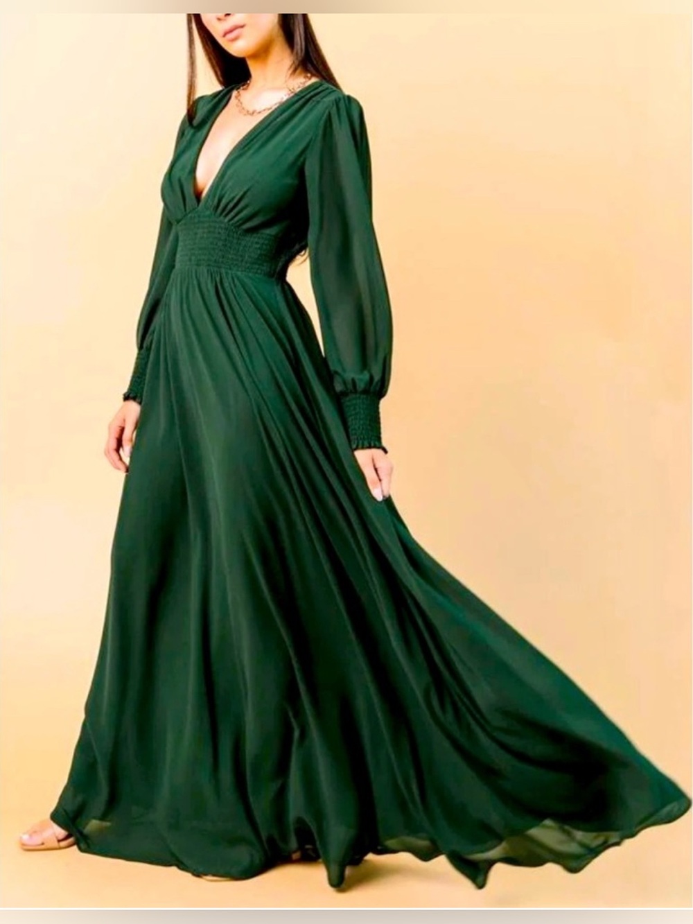 Baltic Borne Olivia Long Sleeve Maxi Dress in Emerald - Size M